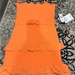BEBE Vibrant Orange Ruffle Dress